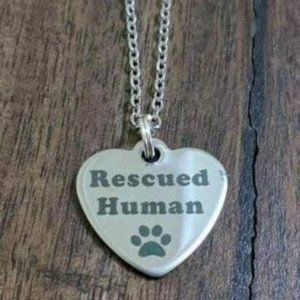 RESCUED HUMAN dog cat paw necklace and pendant jewelry animal lover gift